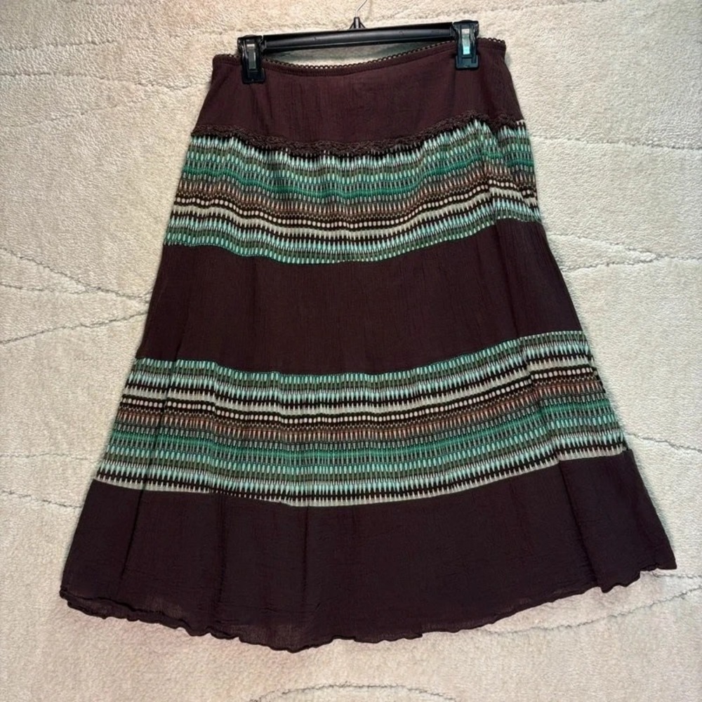 My Michelle Women's Medium Brown Teal Boho Midi Skirt Y2K *